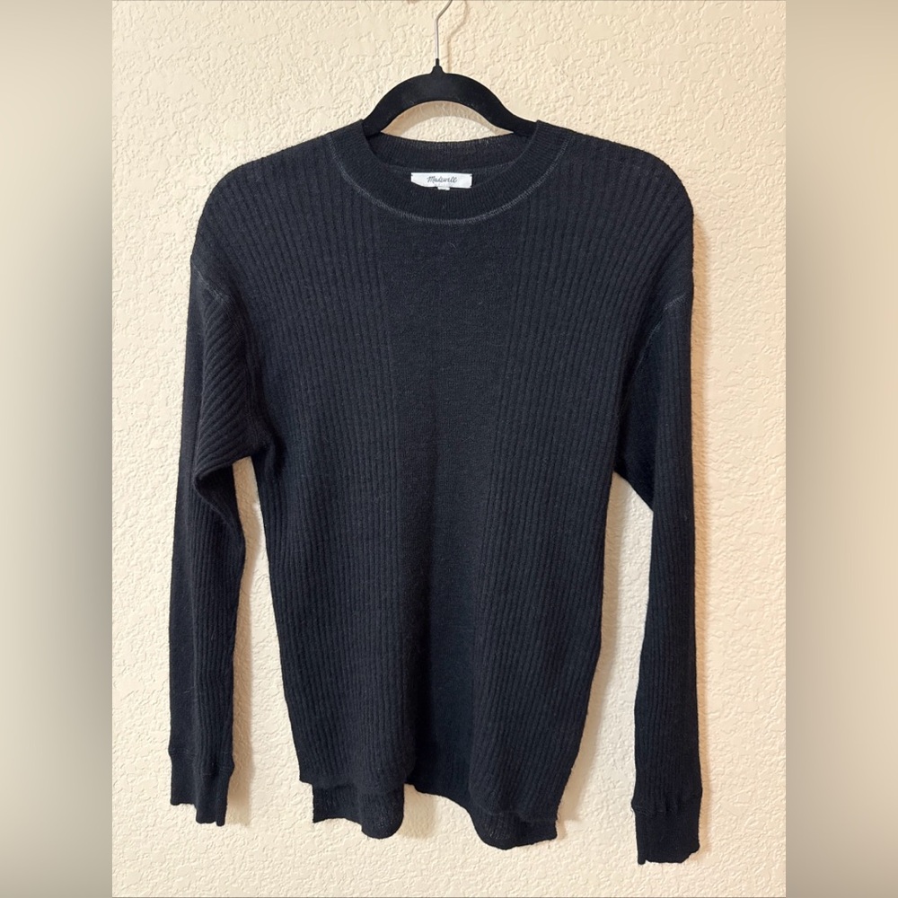 NWOT Madewell Ribbed Alpaca Blend Crewneck Sweater Sz XXS Oversized Black